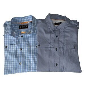Orvis Lot Men's Blue Plaid Active Fit Shirts Medium Performance Fishing Outdoors
